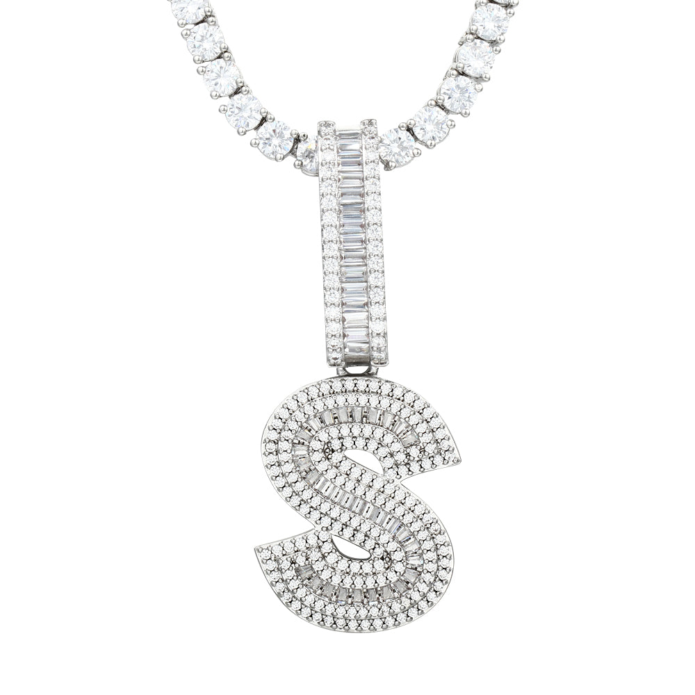 White Gold Plated Cubic Zirconia Initial Pendant | Letter Necklaces - Tripodjewelry