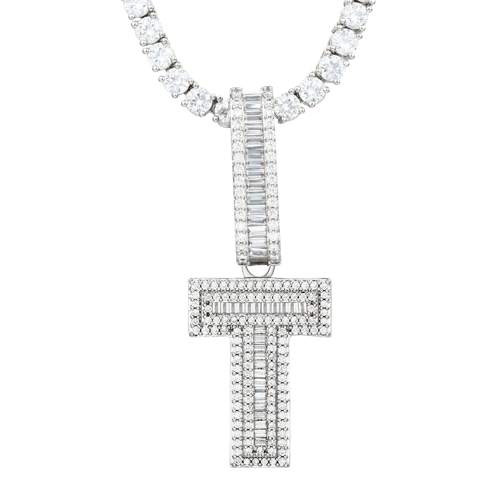 White Gold Plated Cubic Zirconia Initial Pendant | Letter Necklaces - Tripodjewelry