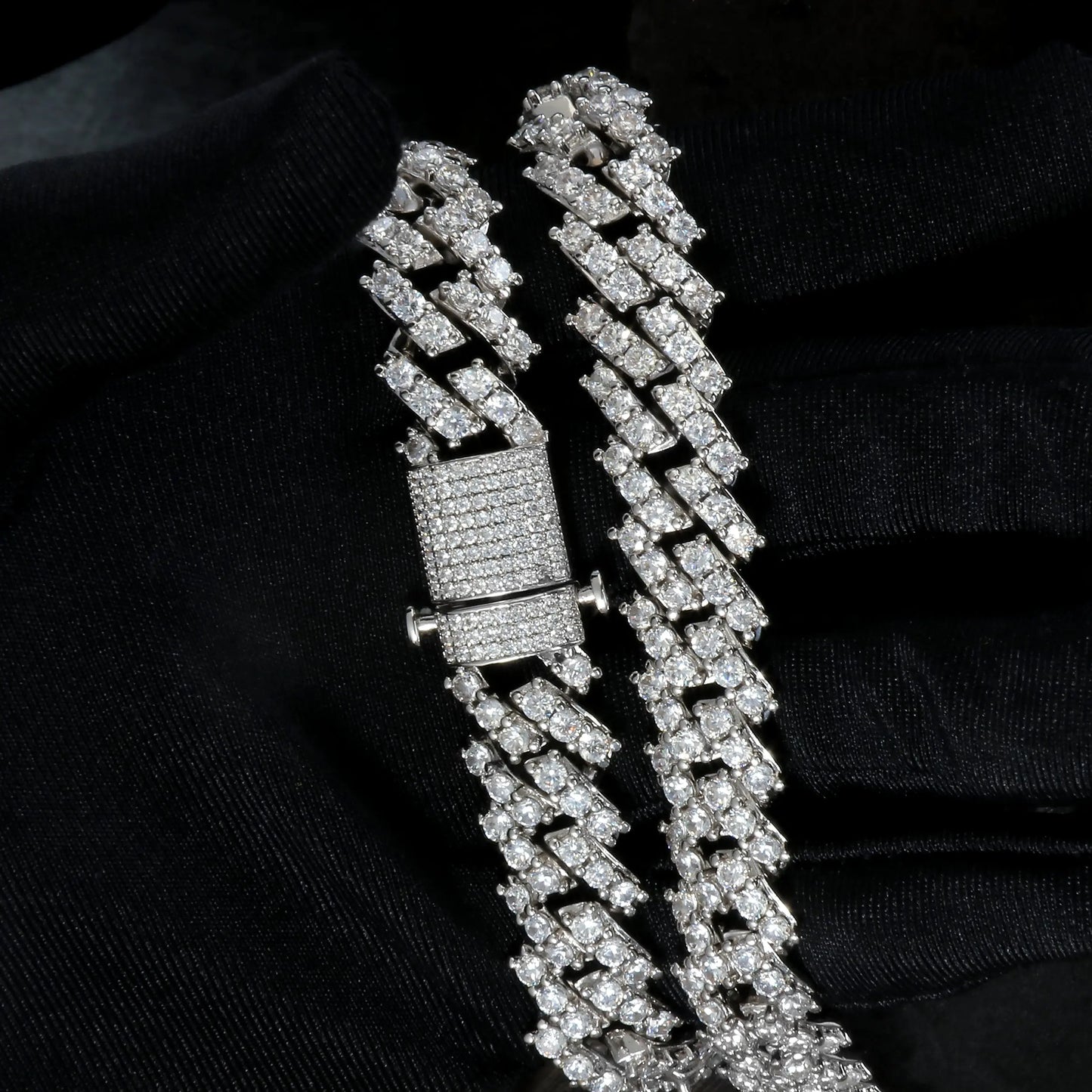 9MM White Gold Plated Iced Out Prong S Link Cuban Link Chain Necklace - Tripodjewelry