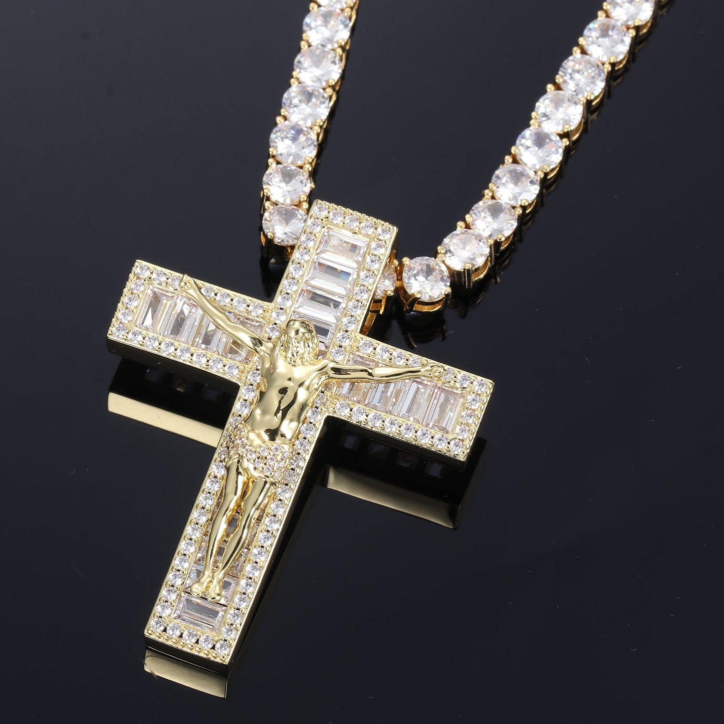 14K Gold Iced Jesus Cross Pendant Tripodjewelry
