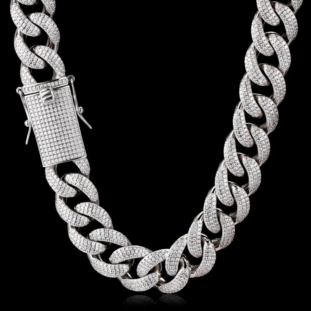 15MM White Gold Plated Chunky Iced out Cuban Link Chain Necklace - Tripodjewelry