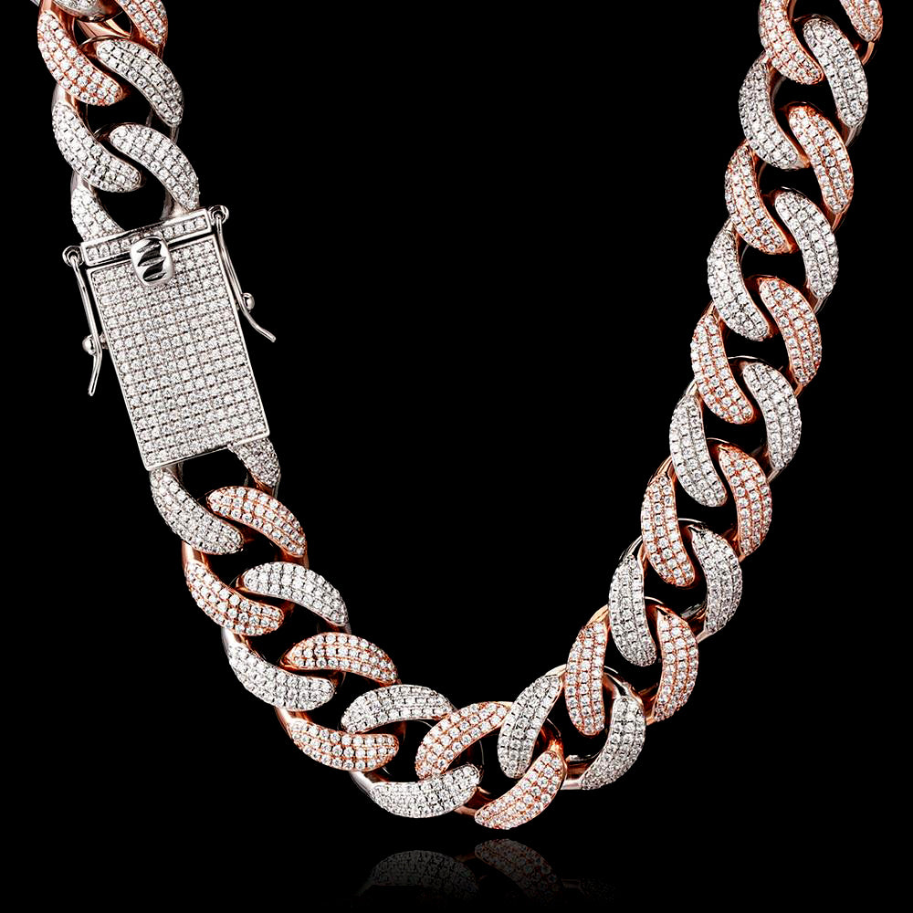 18MM 2 Tone Plated Chunky Iced out Cuban Link Chain Necklace - Tripodjewelry