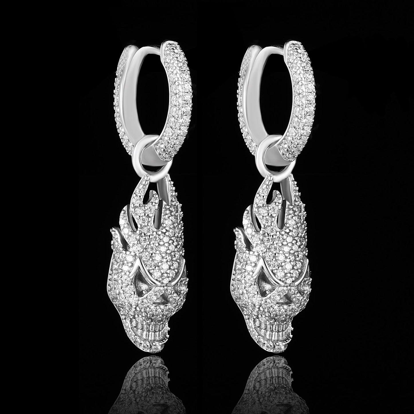 White Gold Iced Out Devil Earrings Tripodjewelry