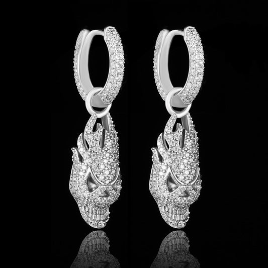 White Gold Iced Out Devil Earrings Tripodjewelry