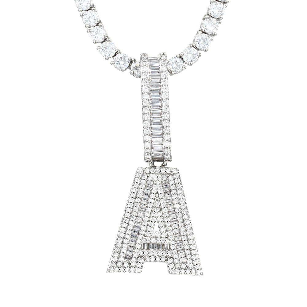 White Gold Plated Cubic Zirconia Initial Pendant | Letter Necklaces - Tripodjewelry