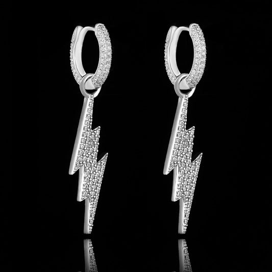 White Gold Iced Out Lightning Earrings Tripodjewelry