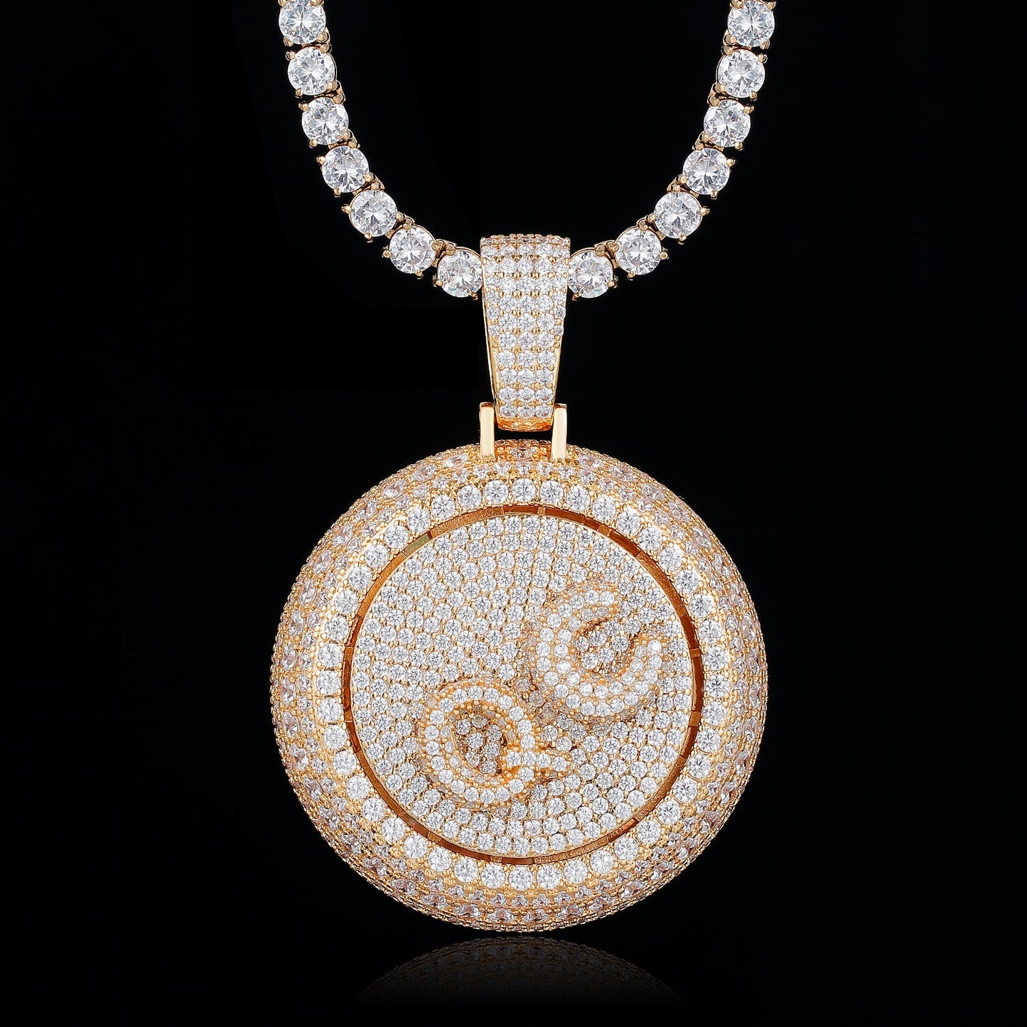 Custom Rotatable Letter Diamond Round Pendant Hip Hop Jewelry TRIPOD JEWELRY