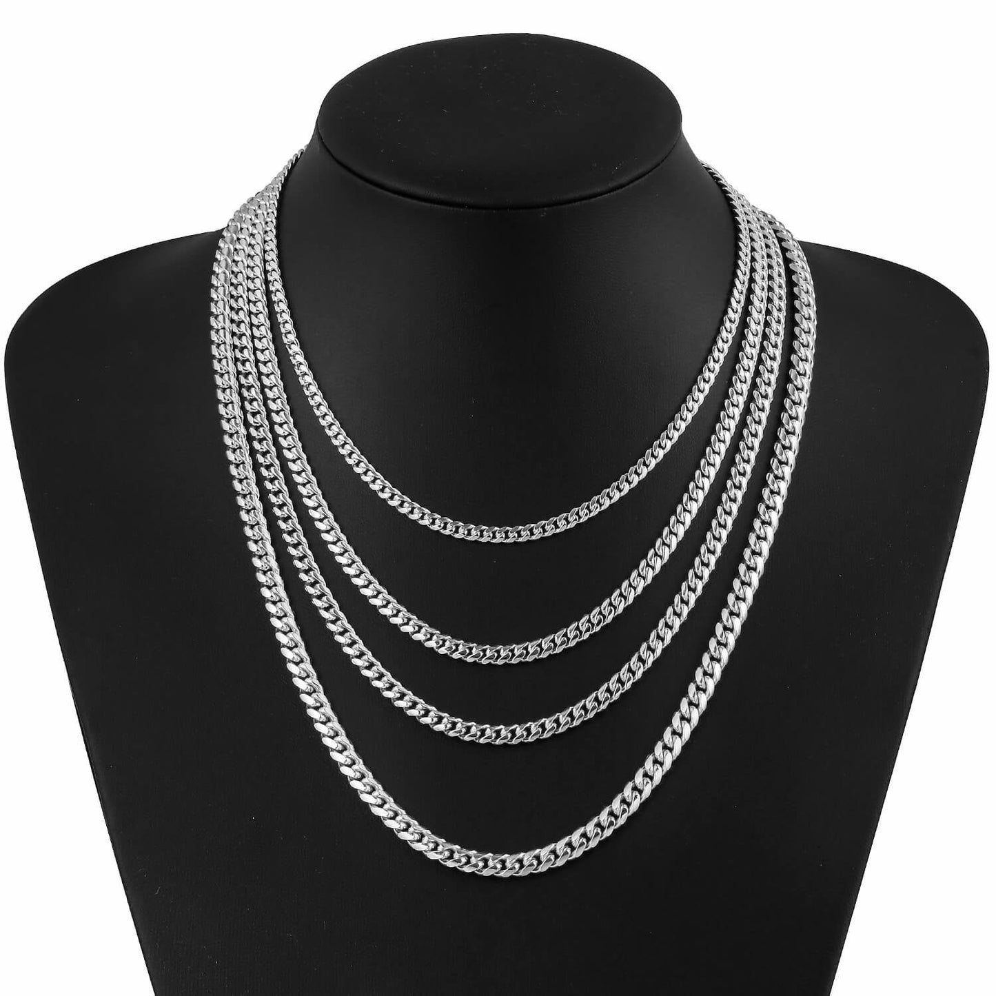 3/4/5/6MM White Gold Plated Lobster Lock Miami Cuban Link Chain Necklace Tripodjewelry