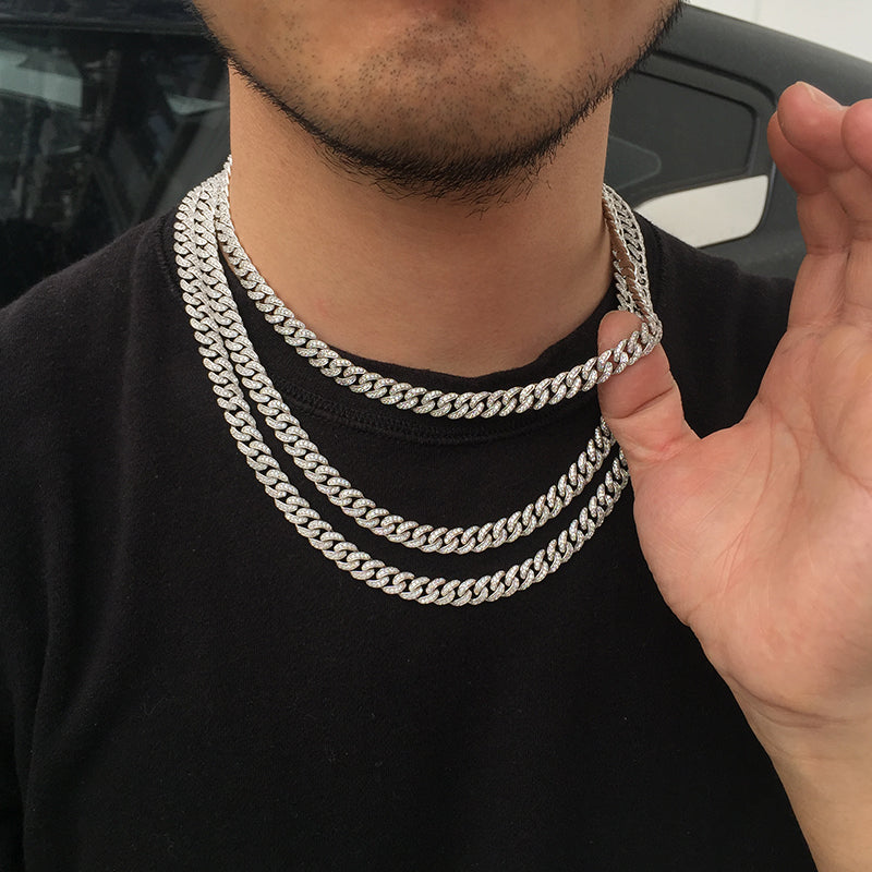 8MM White Gold Diamond Micro Cuban Link Chain Necklace Tripodjewelry