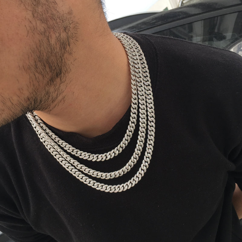 8MM White Gold Diamond Micro Cuban Link Chain Necklace Tripodjewelry