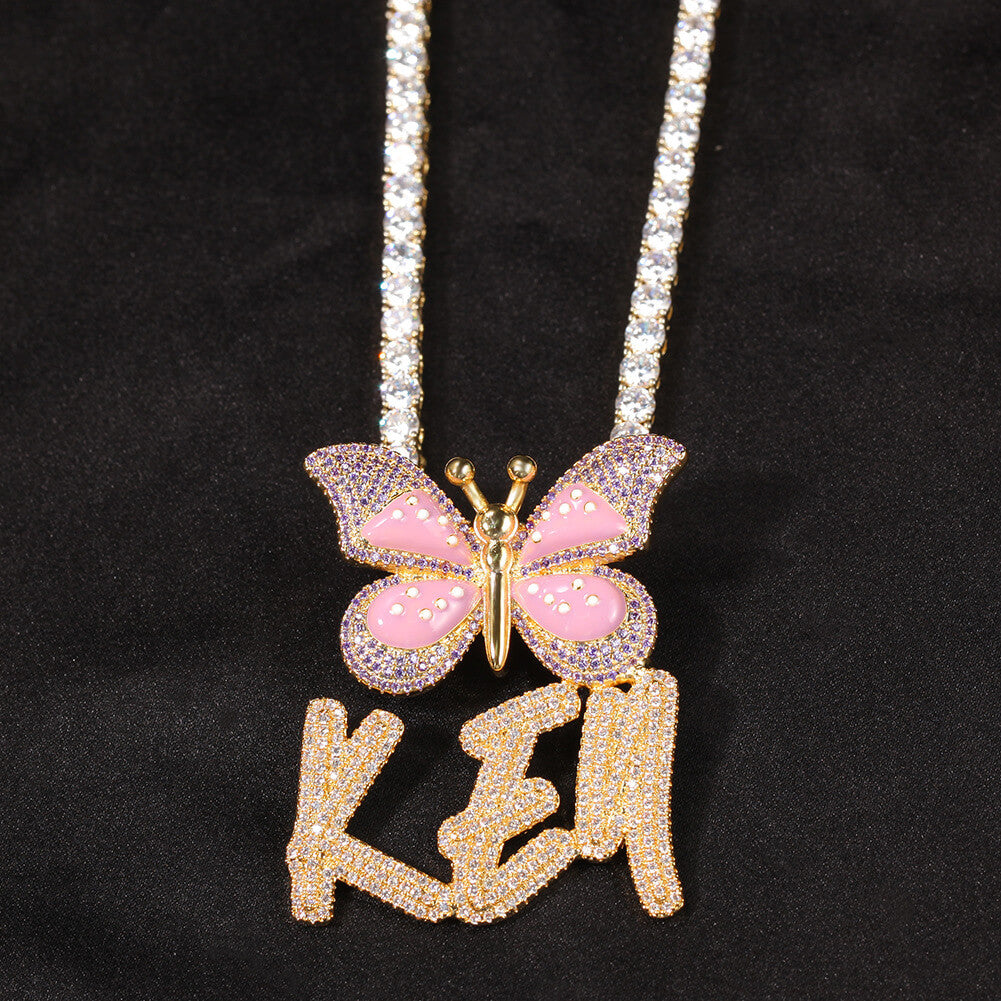 Iced Butterfly Custom Letter Pendant For Men & Women Tennis Necklace TRIPOD JEWELRY