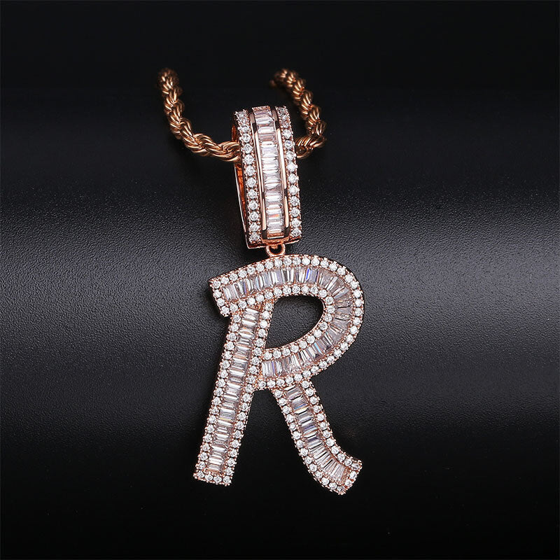 Iced Out Single-letter Zircon Custom Pendant 14K/White Gold TRIPOD JEWELRY