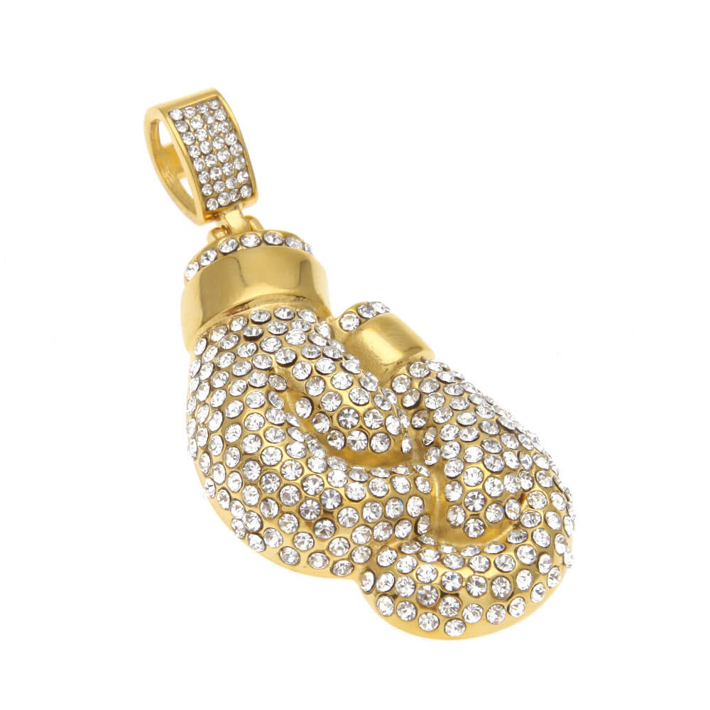 Gold Diamond Boxing Gloves Iced Pendant Tripodjewelry