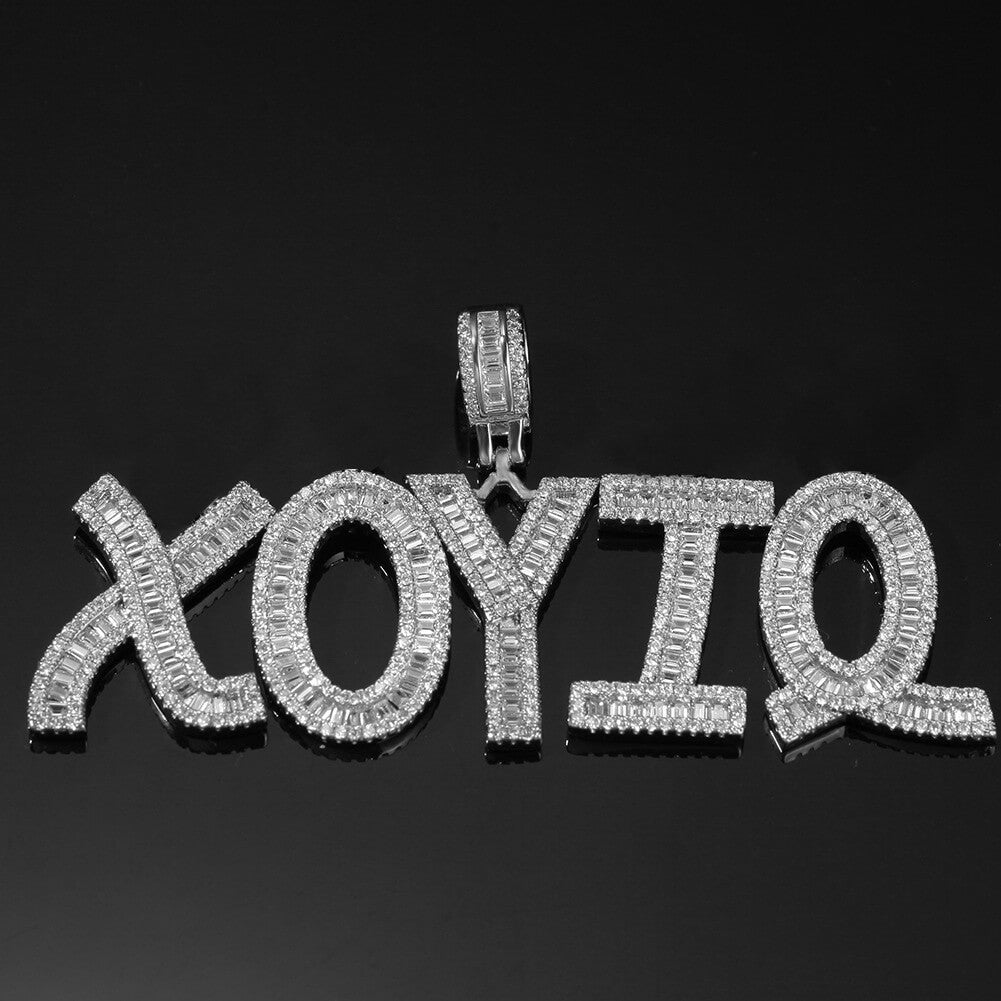 Iced Custom Baguette Letters Pendant Personalized Necklace TRIPOD JEWELRY