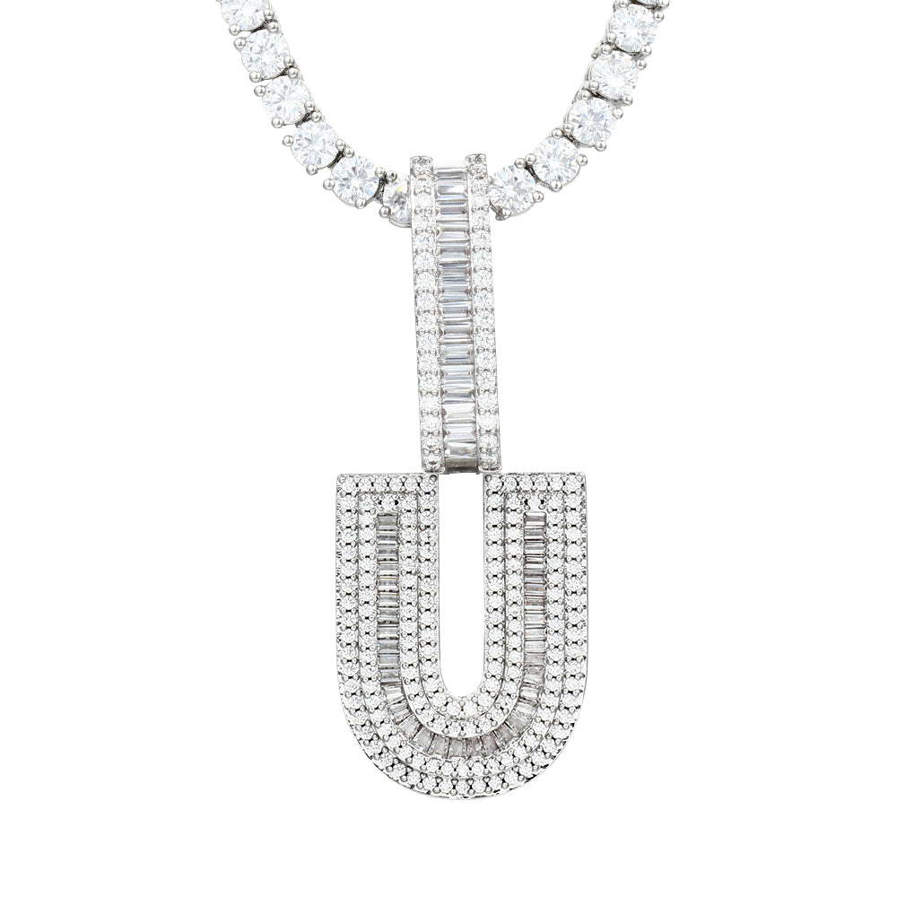 White Gold Plated Cubic Zirconia Initial Pendant | Letter Necklaces - Tripodjewelry