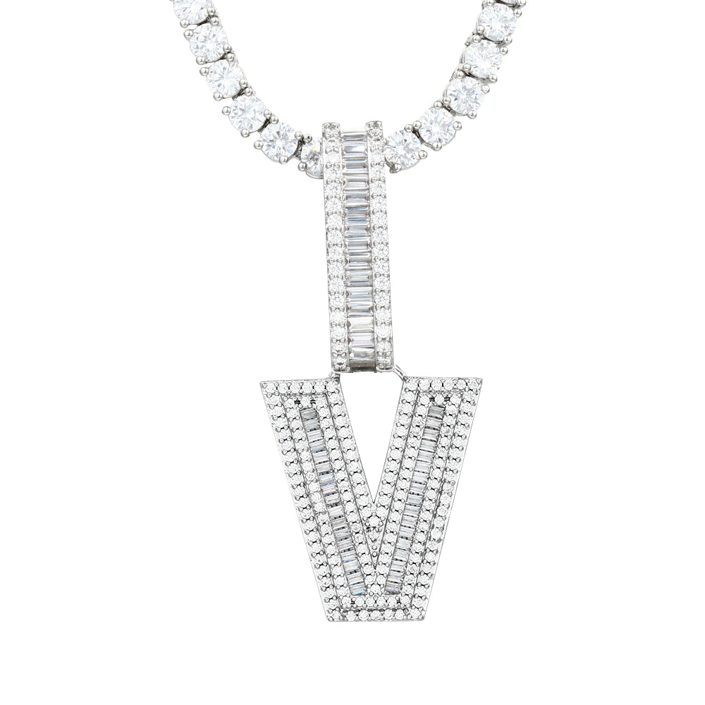 White Gold Plated Cubic Zirconia Initial Pendant | Letter Necklaces - Tripodjewelry
