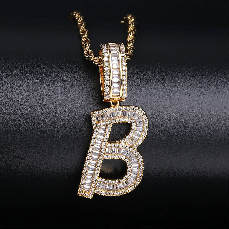 Iced Out Single-letter Zircon Custom Pendant 14K/White Gold TRIPOD JEWELRY