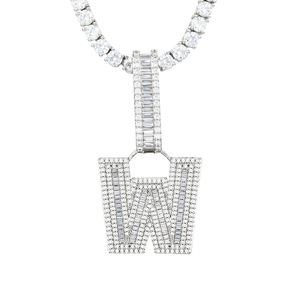 White Gold Plated Cubic Zirconia Initial Pendant | Letter Necklaces - Tripodjewelry