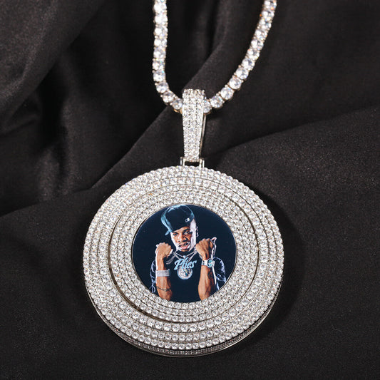Iced Spinnable Custom Photo Pendant Personalized Tripodjewelry