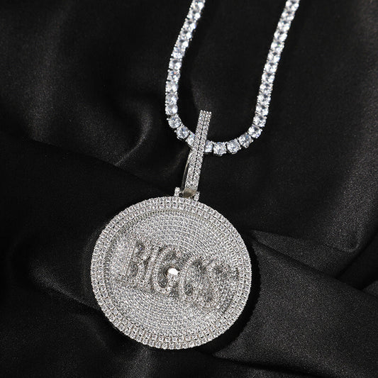 Custom Letter Zircon Rotating Pendant White Gold Plated TRIPOD JEWELRY