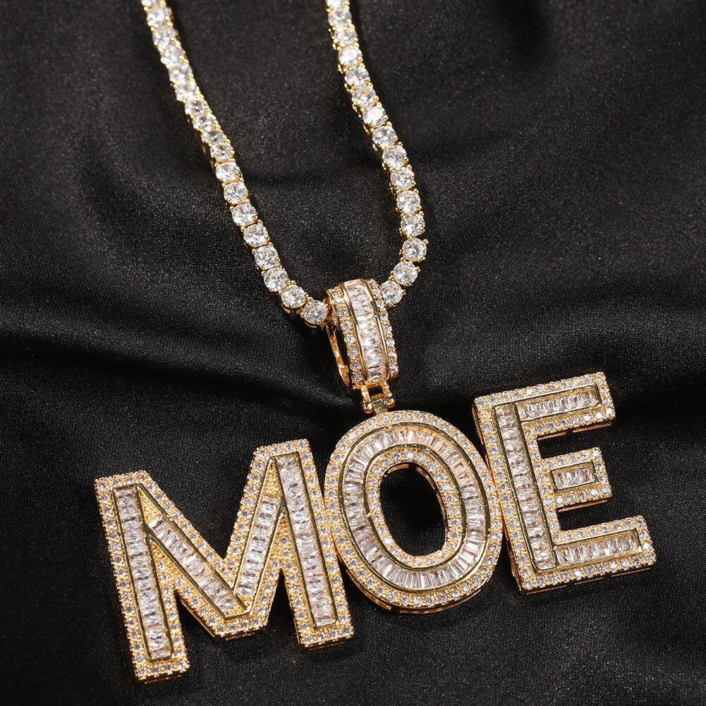 Square Diamond Letter Custom Pendant For Men Hip Hop Necklace TRIPOD JEWELRY