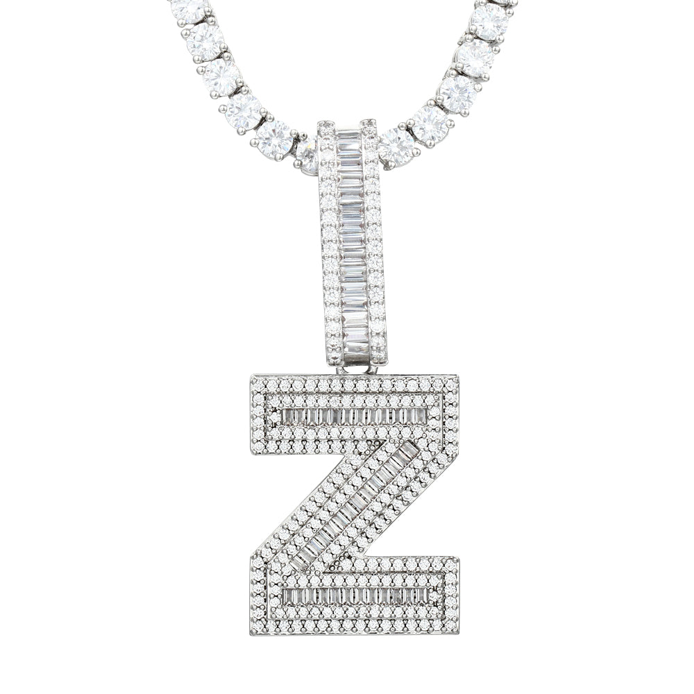 White Gold Plated Cubic Zirconia Initial Pendant | Letter Necklaces - Tripodjewelry