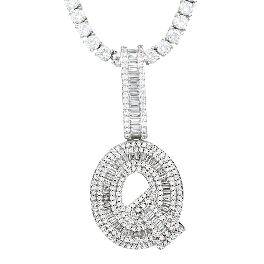 White Gold Plated Cubic Zirconia Initial Pendant | Letter Necklaces - Tripodjewelry