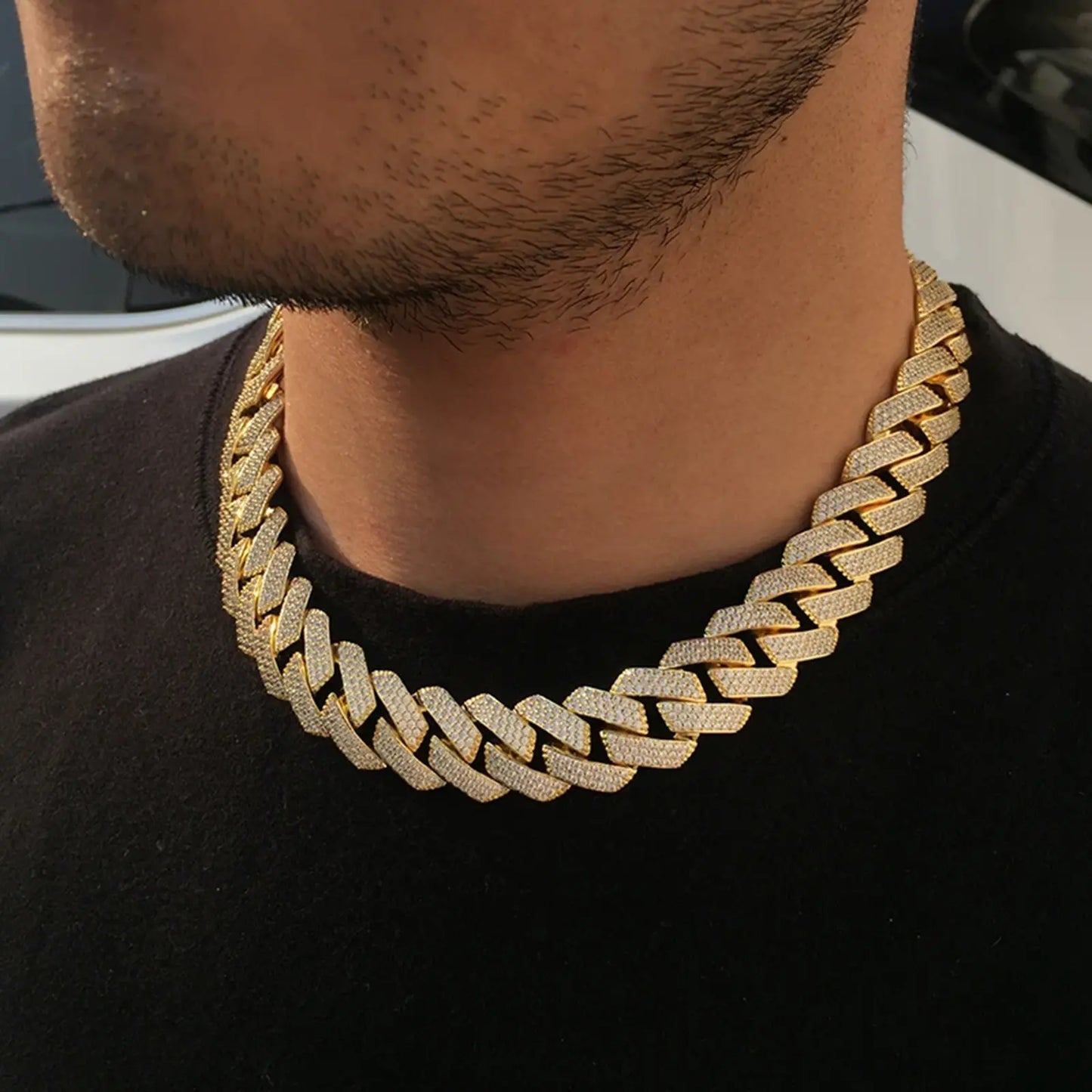 19MM 18K Gold Plated Chunky Iced out Cuban Link Chain Necklace - Tripodjewelry