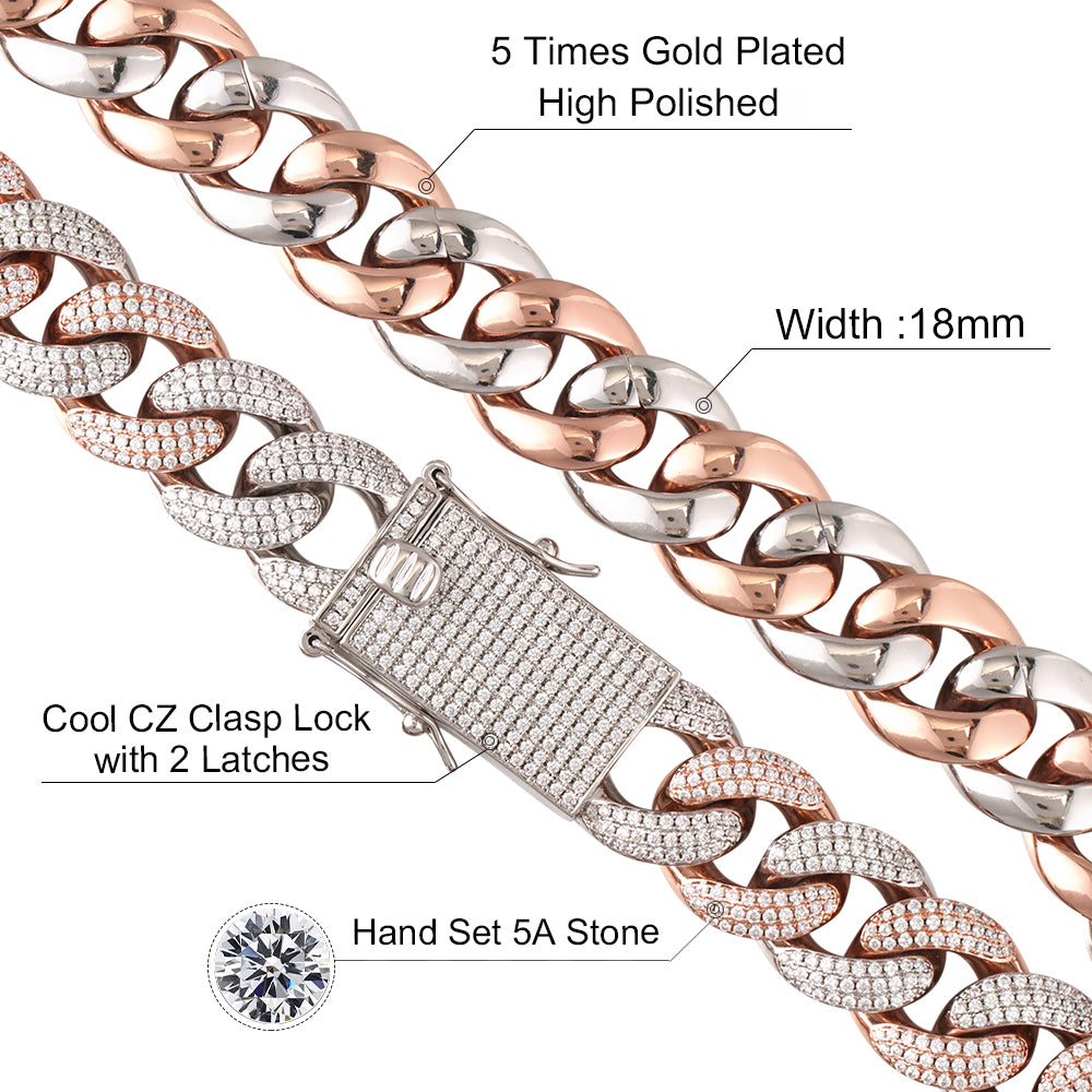 18MM 2 Tone Plated Chunky Iced out Cuban Link Chain Necklace - Tripodjewelry