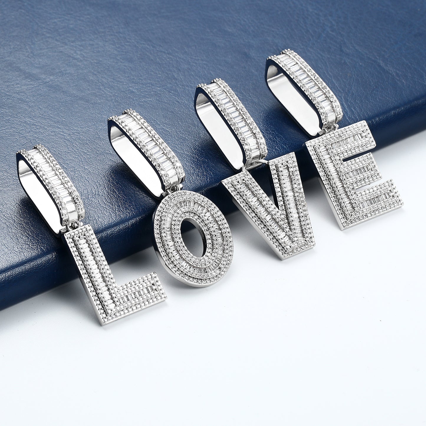 White Gold Plated Cubic Zirconia Initial Pendant | Letter Necklaces - Tripodjewelry