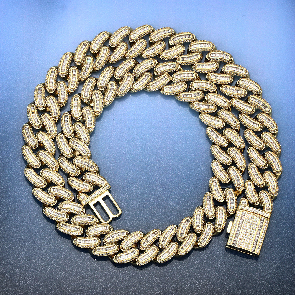 18MM 18K Gold Plated Iced Out Baguette Cuban Link Chain Necklace - Tripodjewelry