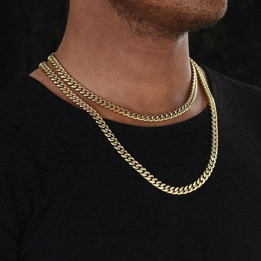6MM 14K Gold Plated Miami Cuban Link Chain Necklace Stainless Steel - Tripodjewelry