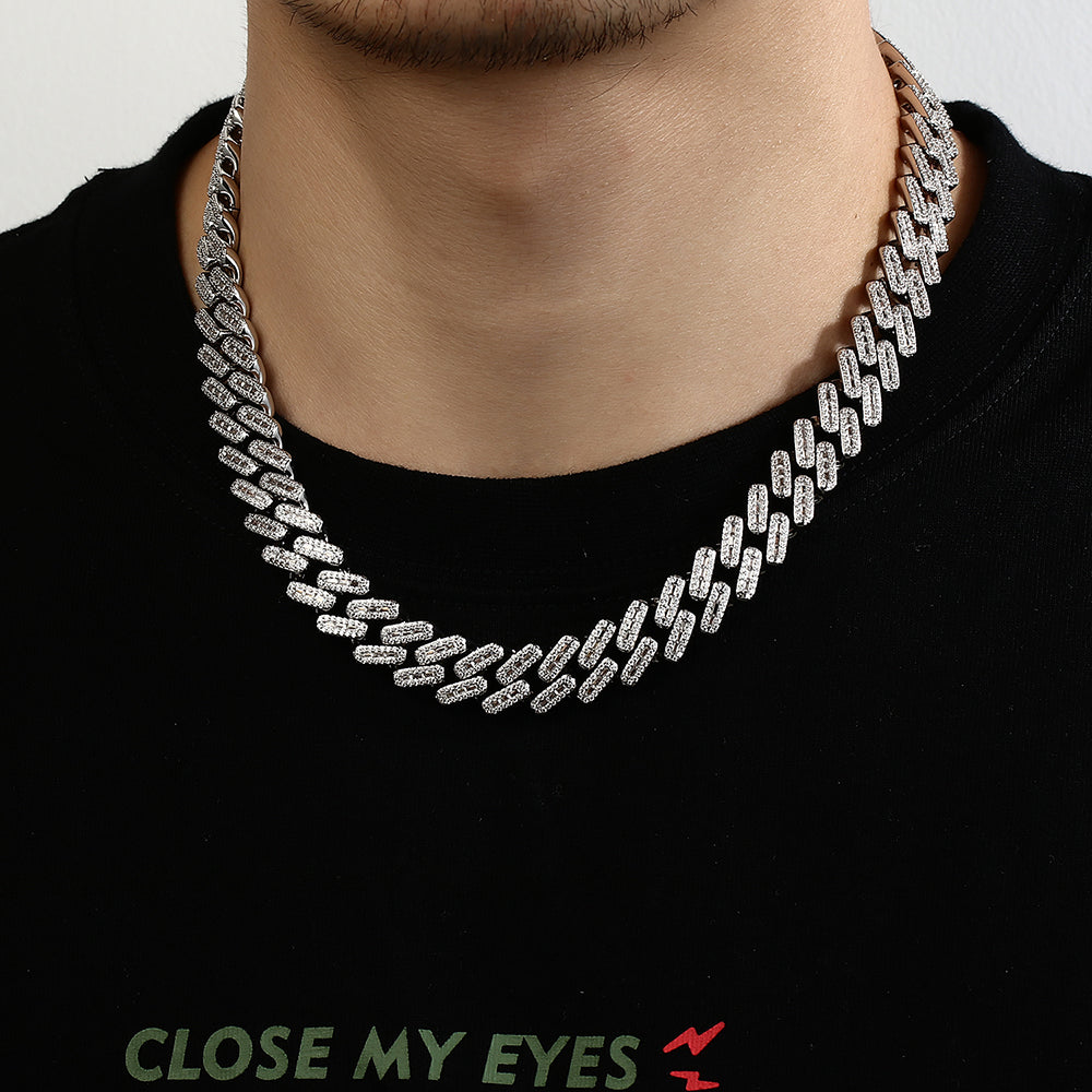 White Gold Iced Out Prong Cuban Link Chain Necklace Tripodjewelry