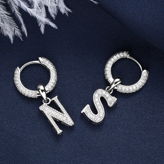White Gold Iced Out Letter Earrings Tripodjewelry