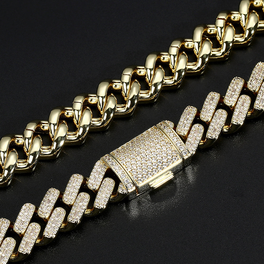 14K Gold Iced Out Prong Cuban Link Chain Necklace Tripodjewelry