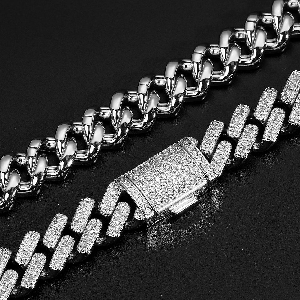 White Gold Iced Out Prong Cuban Link Chain Necklace Tripodjewelry
