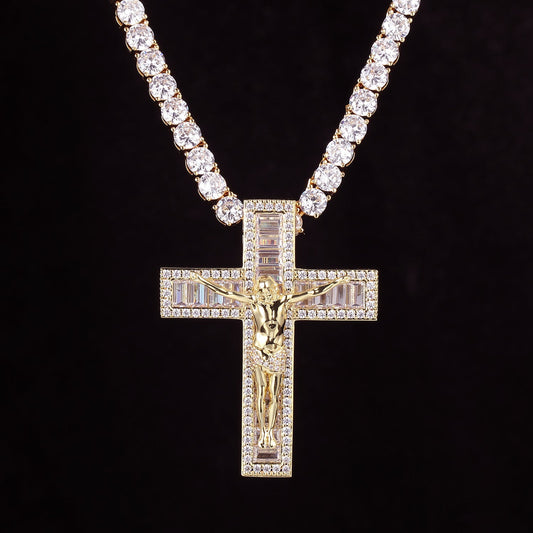 14K Gold Iced Jesus Cross Pendant Tripodjewelry