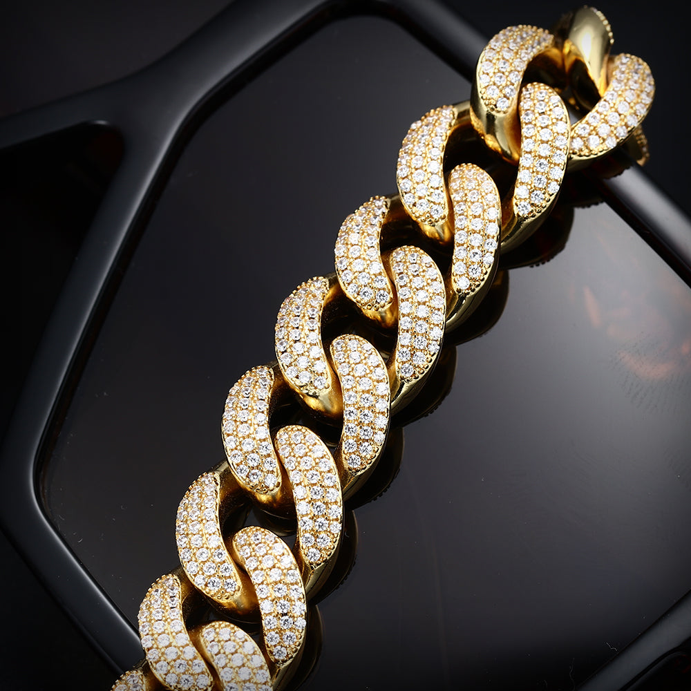 15MM 18K Gold Plated Chunky Iced out Cuban Link Chain Necklace TRIPOD JEWELRY