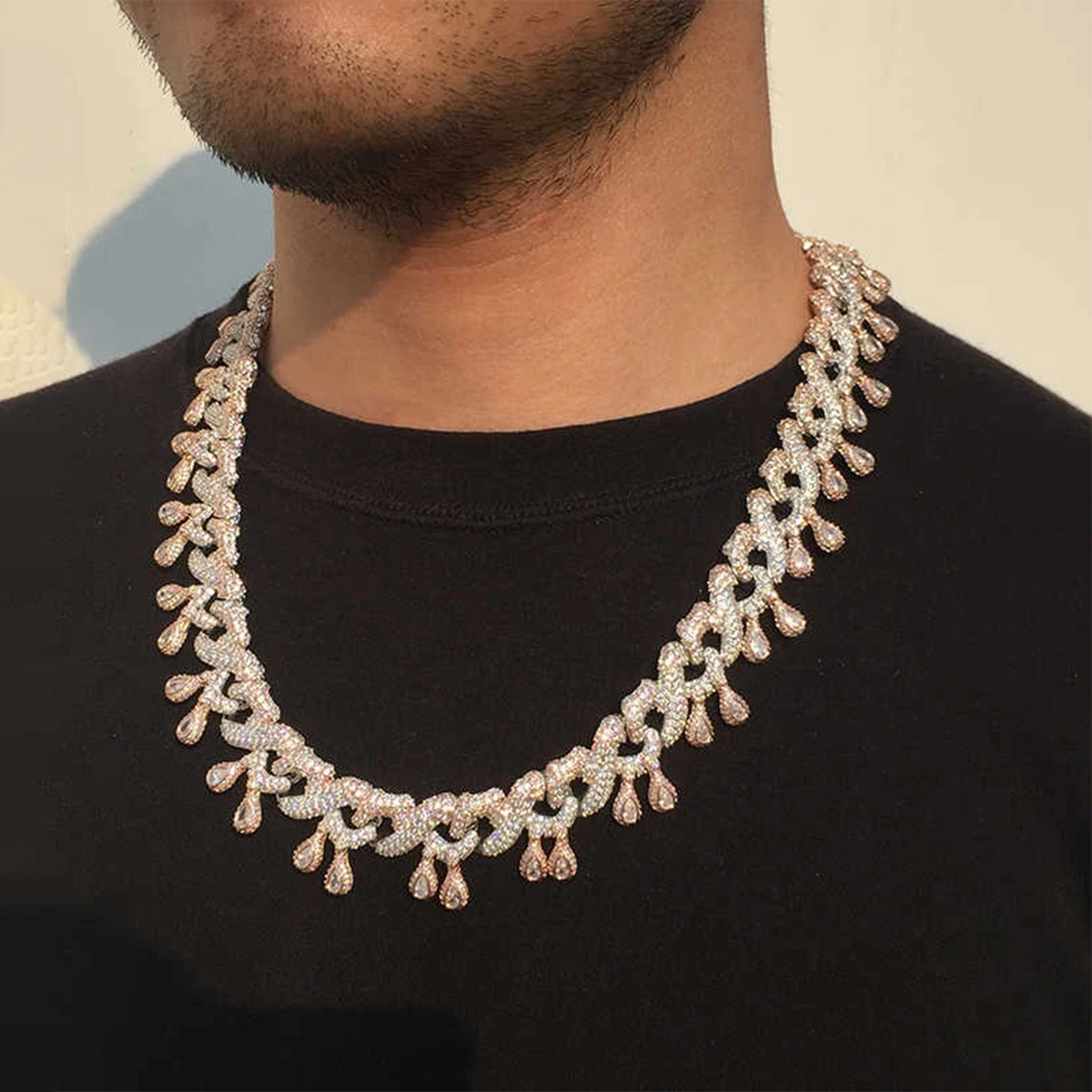 24MM 2 Tone Gold Plated Iced Out Flipping Dripping Infinity Link Chain Necklace - Tripodjewelry