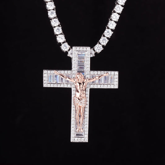 White Gold Iced Jesus Cross Pendant Tripodjewelry