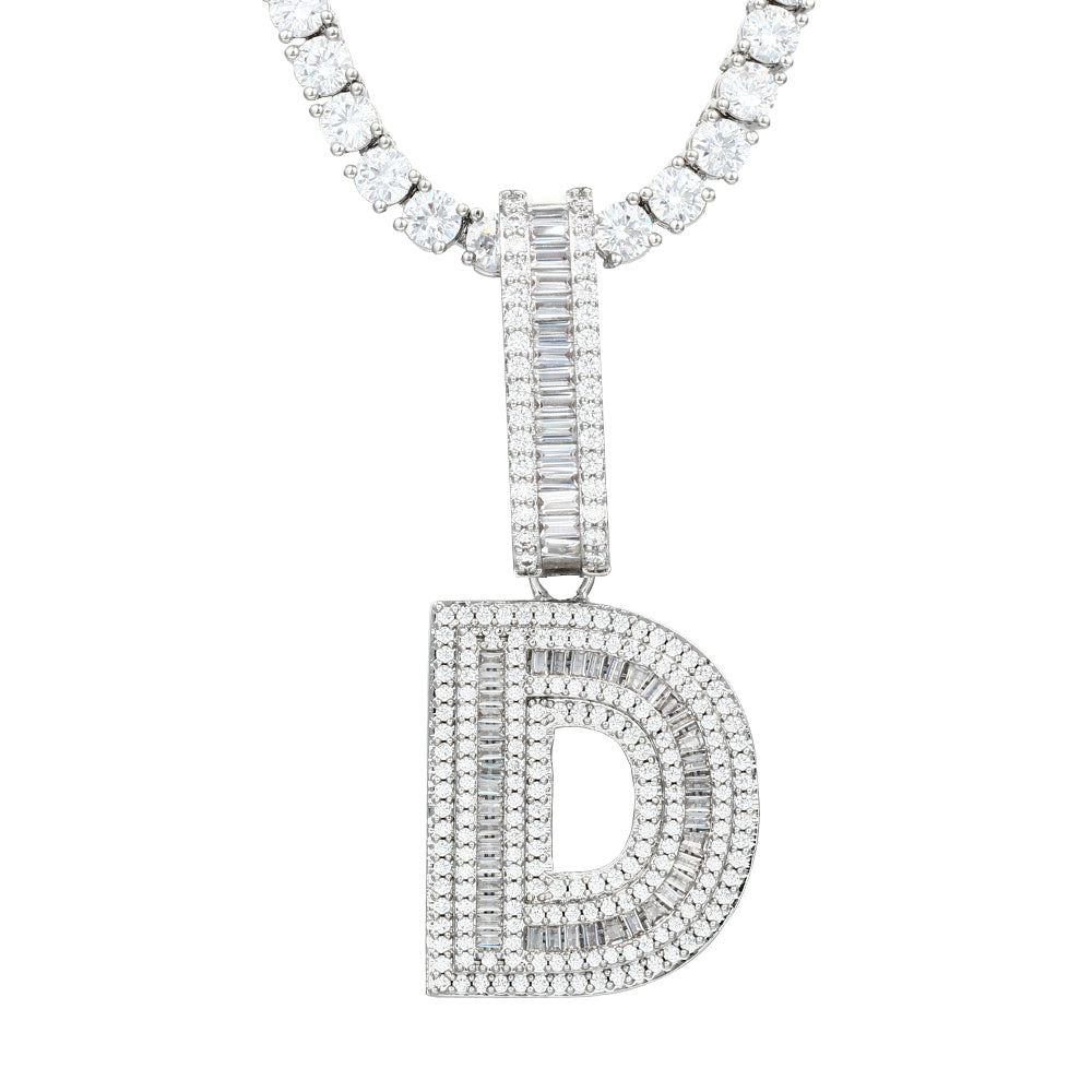 White Gold Plated Cubic Zirconia Initial Pendant | Letter Necklaces - Tripodjewelry
