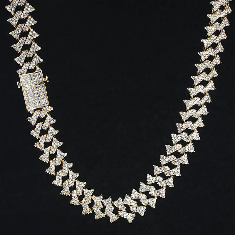 18MM 14K Gold Plated Simulated Iced Out Cuban Link Chain Necklace - Tripodjewelry