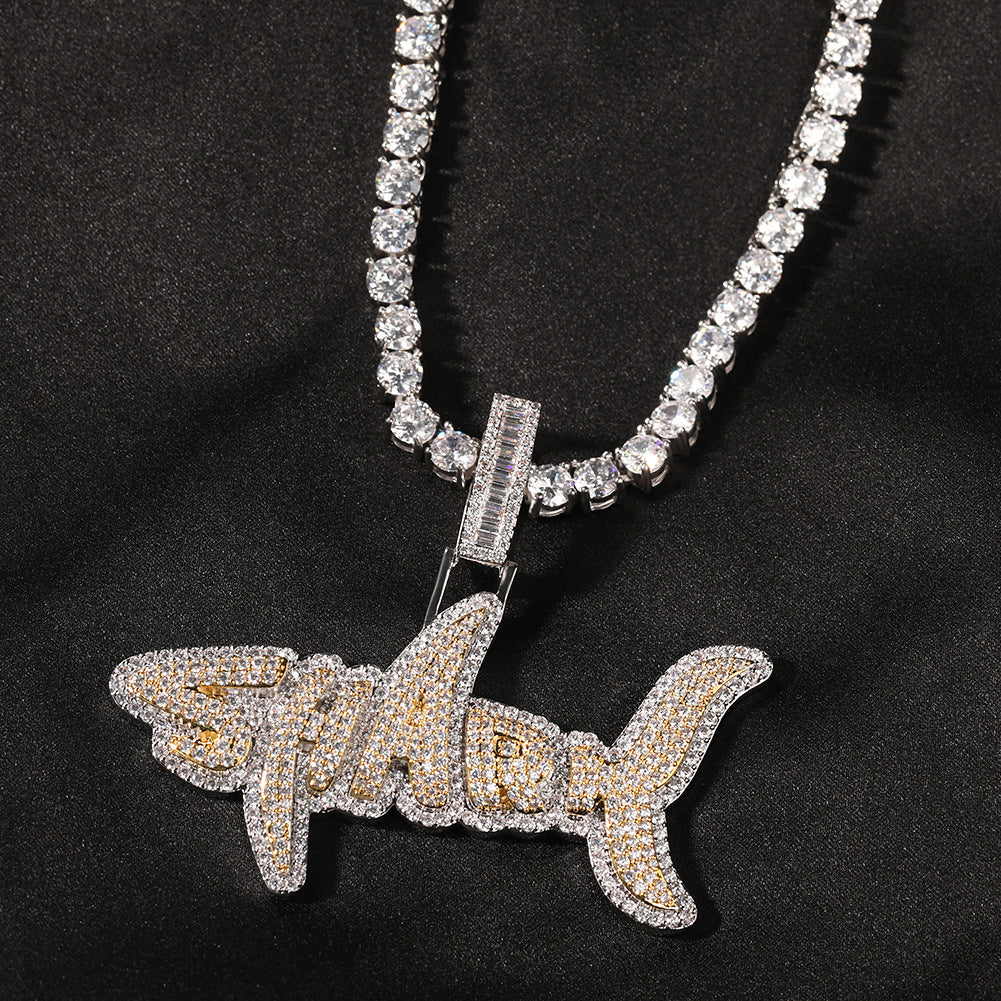 Iced Out Shark Letter Pendant For Men Rose Gold Plated TRIPOD JEWELRY