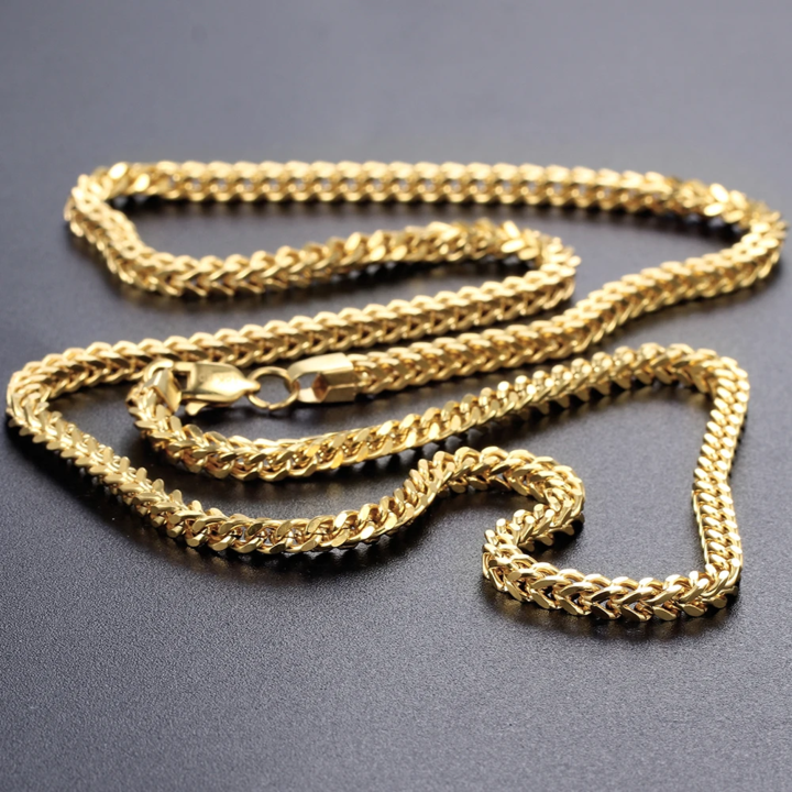 4MM 18K Gold Plated Stainless Steel Franco Chain Necklace Tripodjewelry