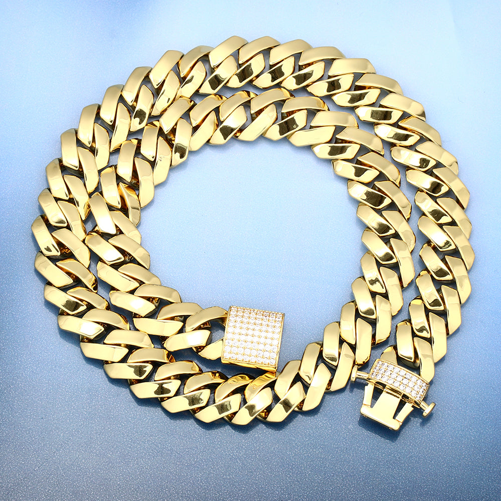 15MM 18K Mens Gold Plated Miami Cuban Link Chain Tripodjewelry