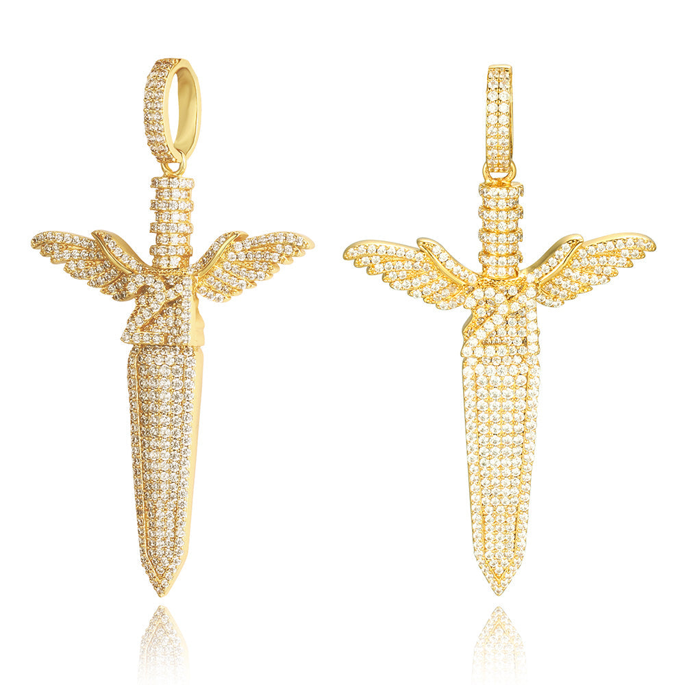 18k Gold Angel Sword Pendant Tripodjewelry