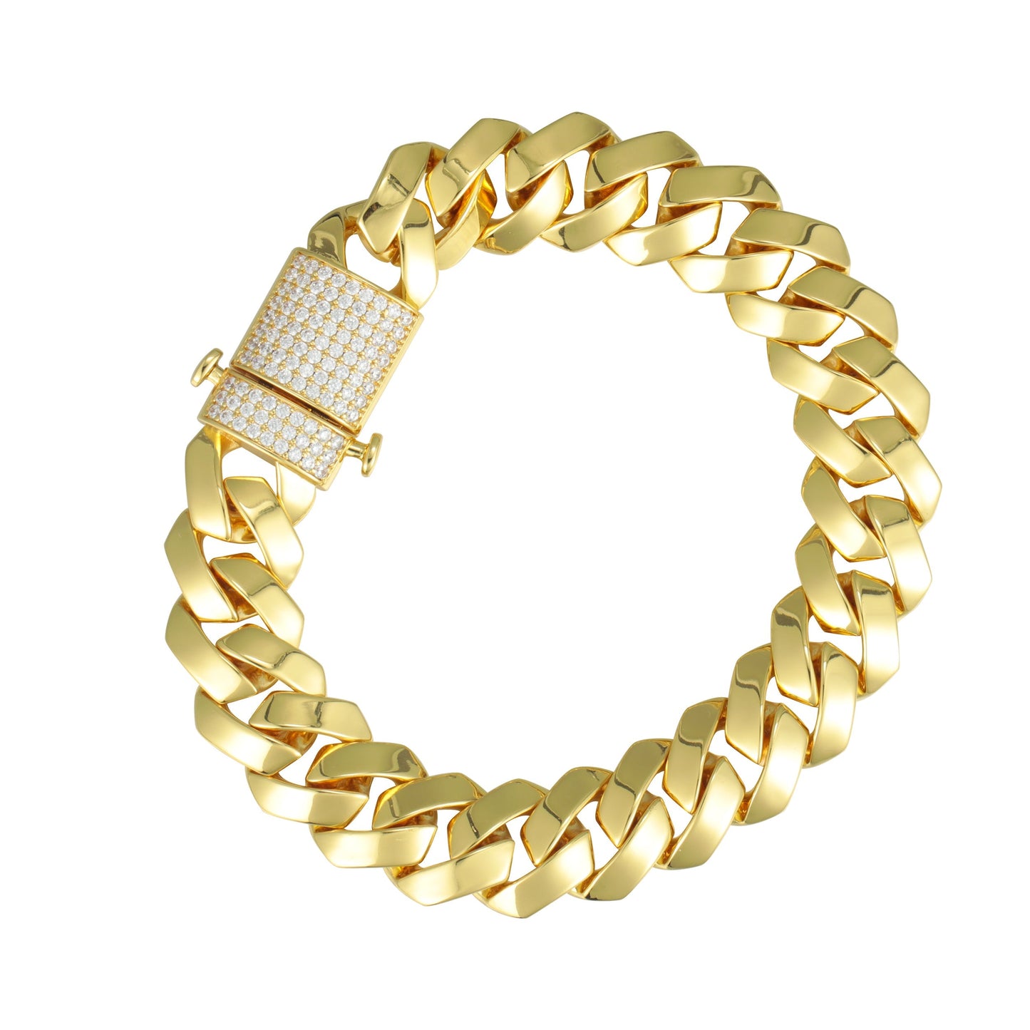 15MM 18K Mens Gold Plated Miami Cuban Link Bracelet Tripodjewelry