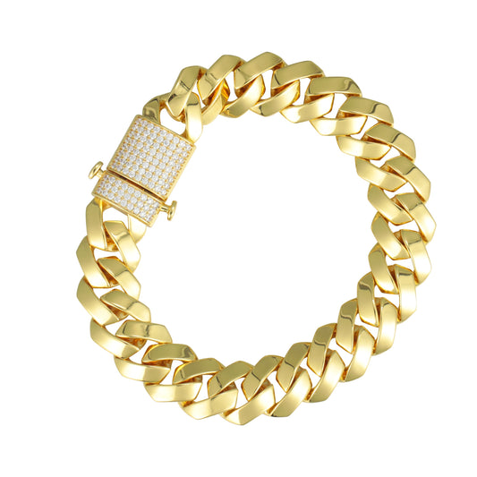 15MM 18K Mens  Gold Plated Miami Cuban Link Bracelet Tripodjewelry