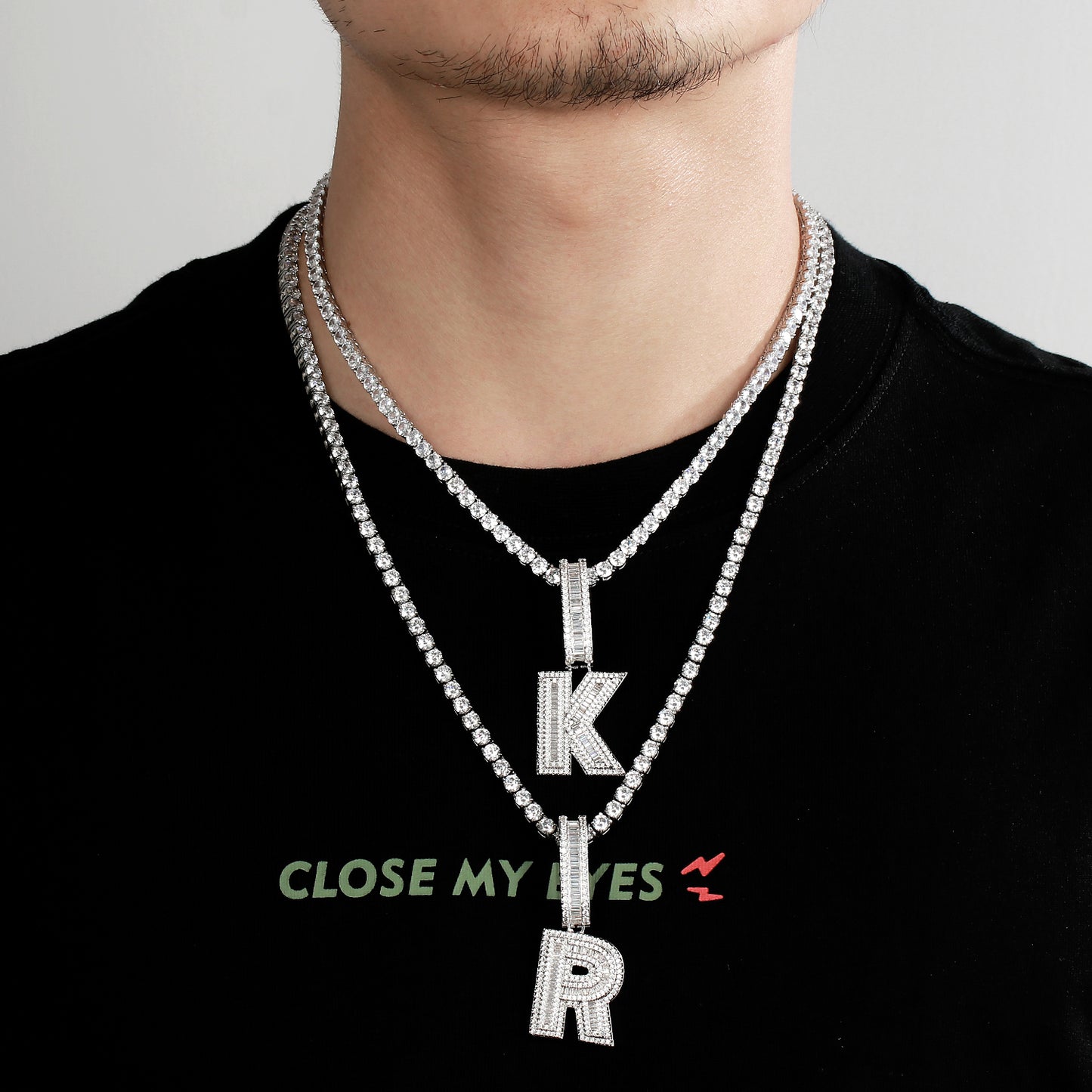 White Gold Plated Cubic Zirconia Initial Pendant | Letter Necklaces - Tripodjewelry