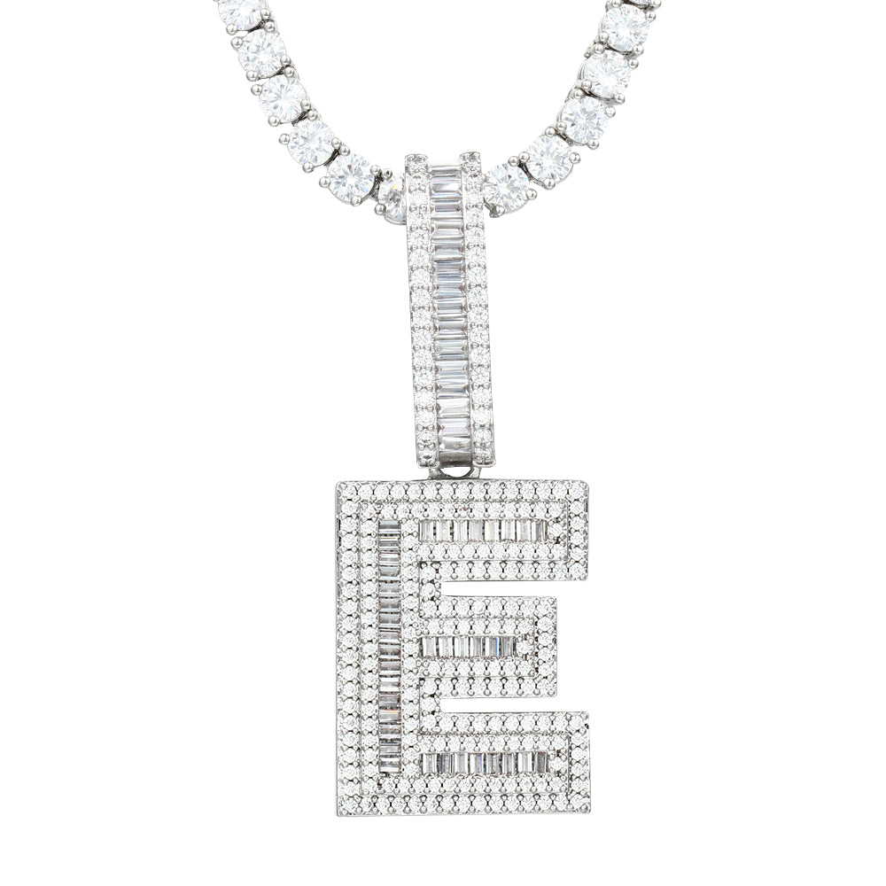 White Gold Plated Cubic Zirconia Initial Pendant | Letter Necklaces - Tripodjewelry